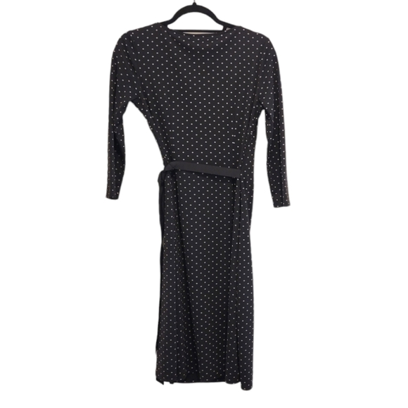 Ann Taylor Loft Black Tan Polka Dot A-Line Fit & Flare Midi Wrap Long Dress 4 - Picture 2 of 8